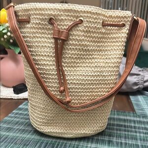 Montce Cream and Brown Woven Shoulder Bag